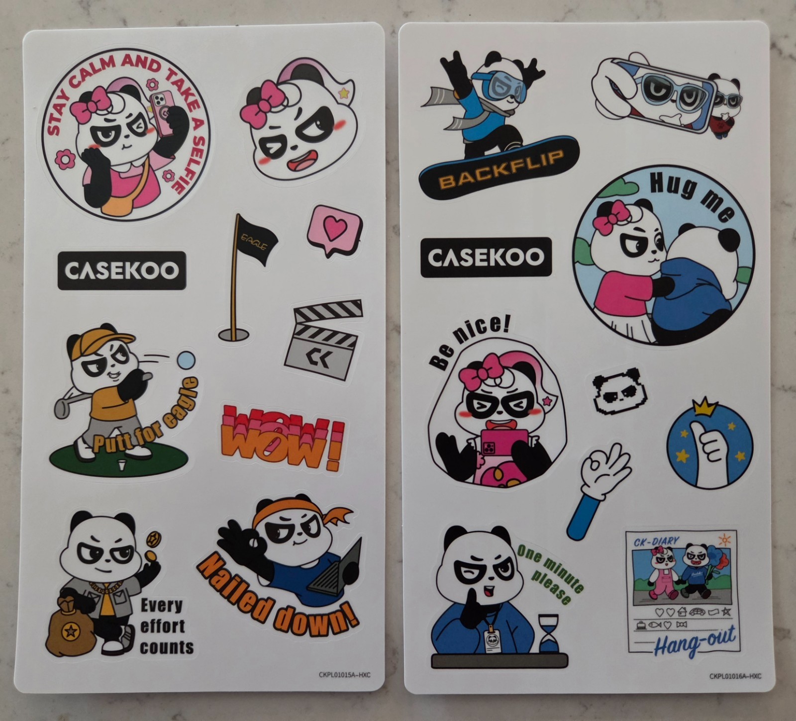 Lot of Two Pages Each of 10 Panda Character Satin Adhesive Stickers New