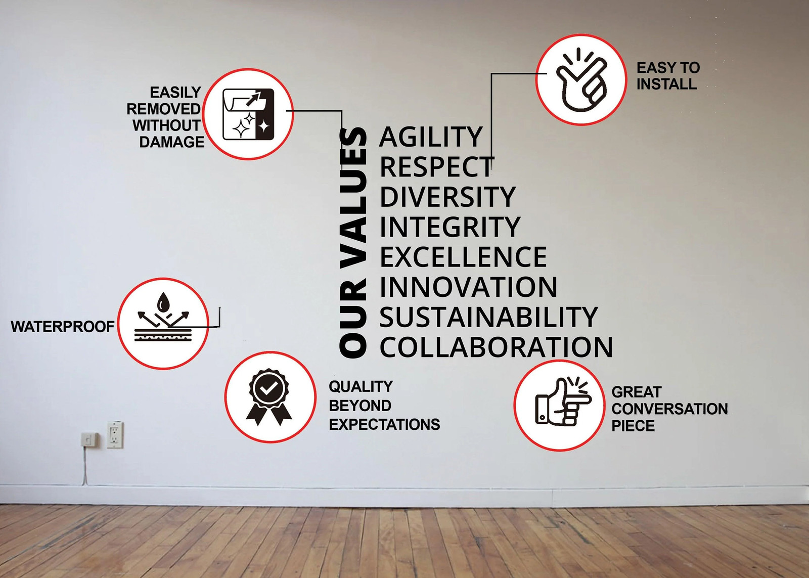 Our Values Office Wall Decal – Inspirational Conference Room Art Sticker –