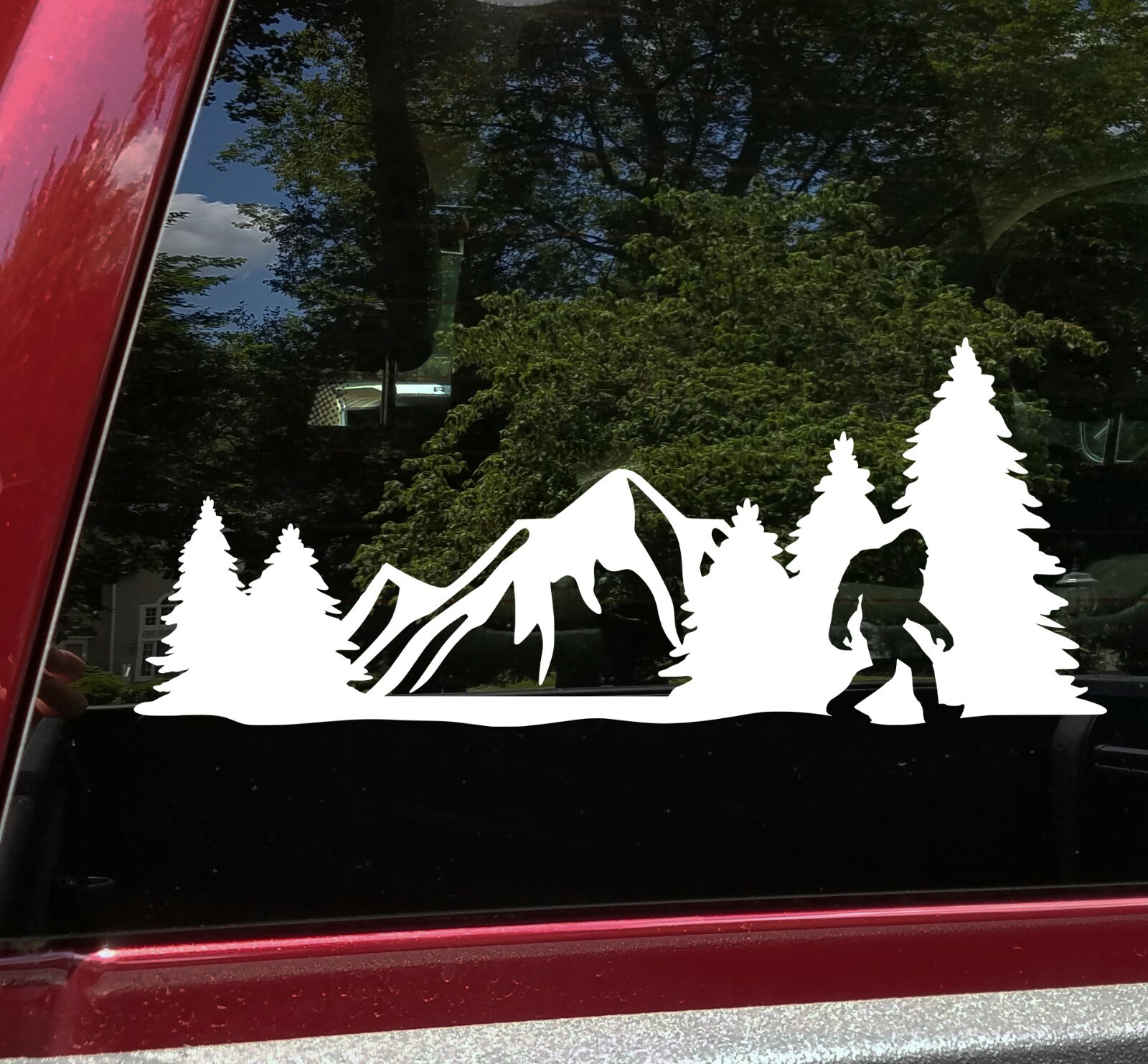 Bigfoot Mountains Forest Scene Vinyl Decal V14 – Sasquatch RV Graphics Camping