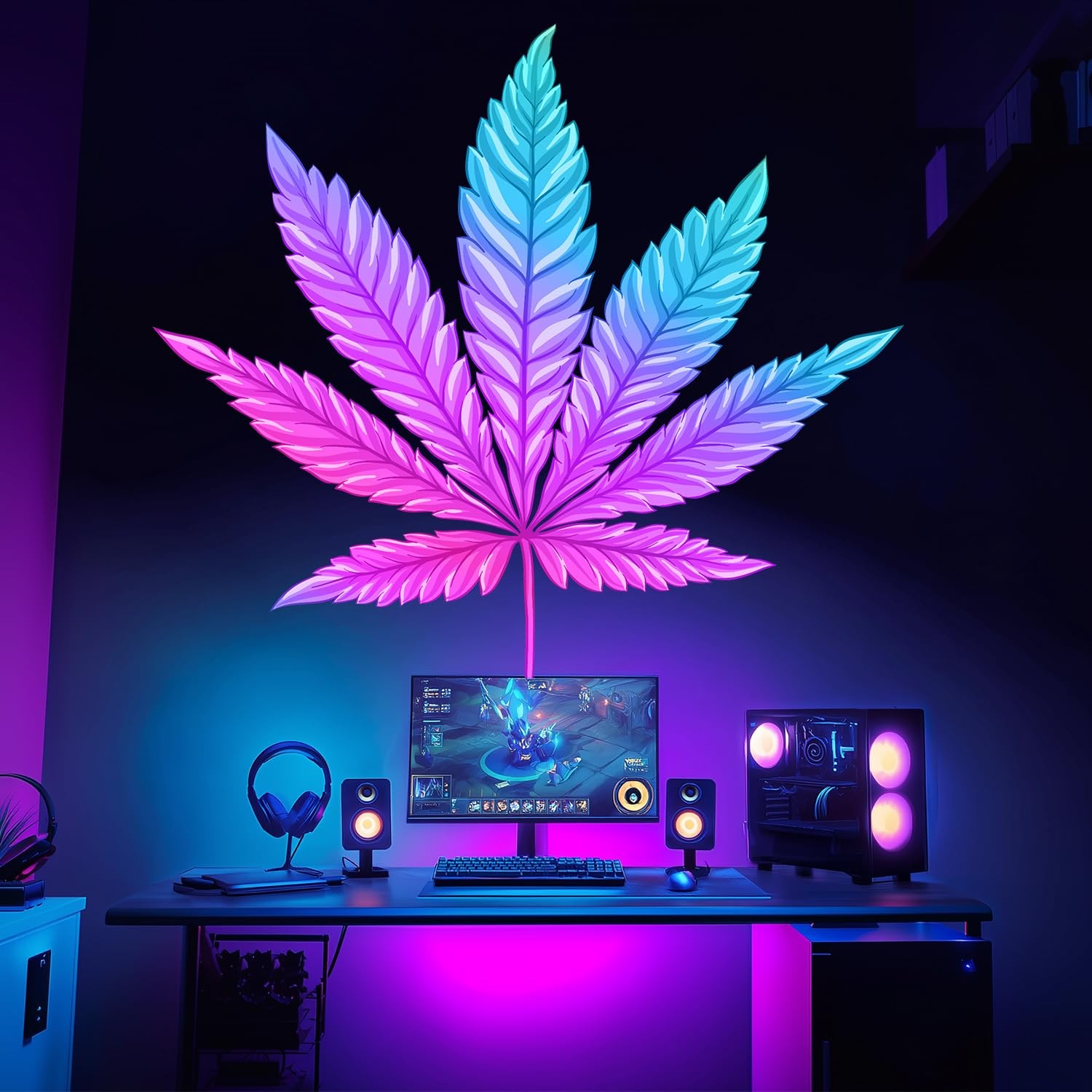 Neon Colorful Maple Leaf Peel and Stick Wall Decals Decor Art for Game Room