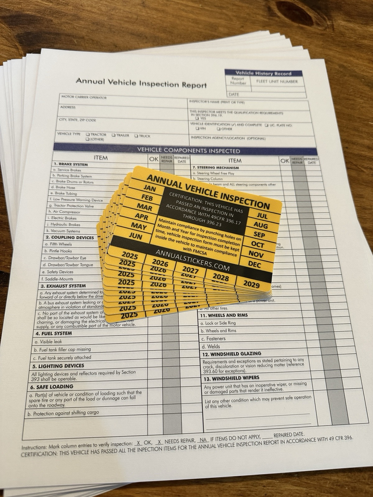 10 Pack Annual Vehicle Inspection Sticker Trucks Trailers Semi & 10 Forms orange