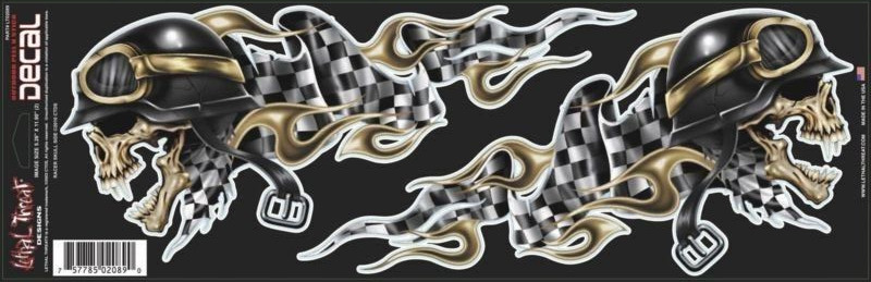 NEW LETHAL THREAT LEFT/RIGHT RACER SKULL DECAL STICKER 6"x18" LT02089