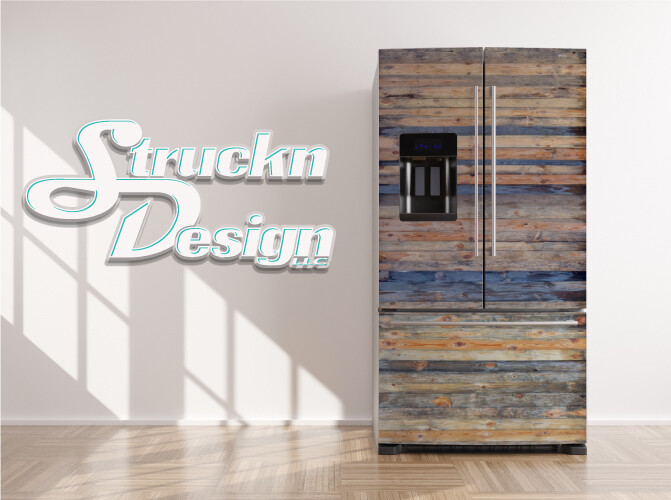 Rustic Wood Planks Tan Blue Barn Style Fridge Freezer Wrap Side Door Vinyl Decal