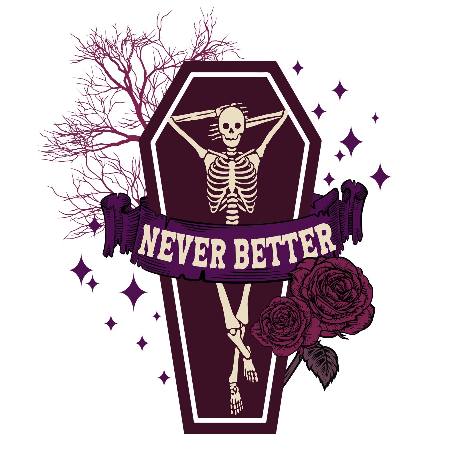 4” Never Better Pink Goth Dark Dead Skeleton Halloween Spooky Scary