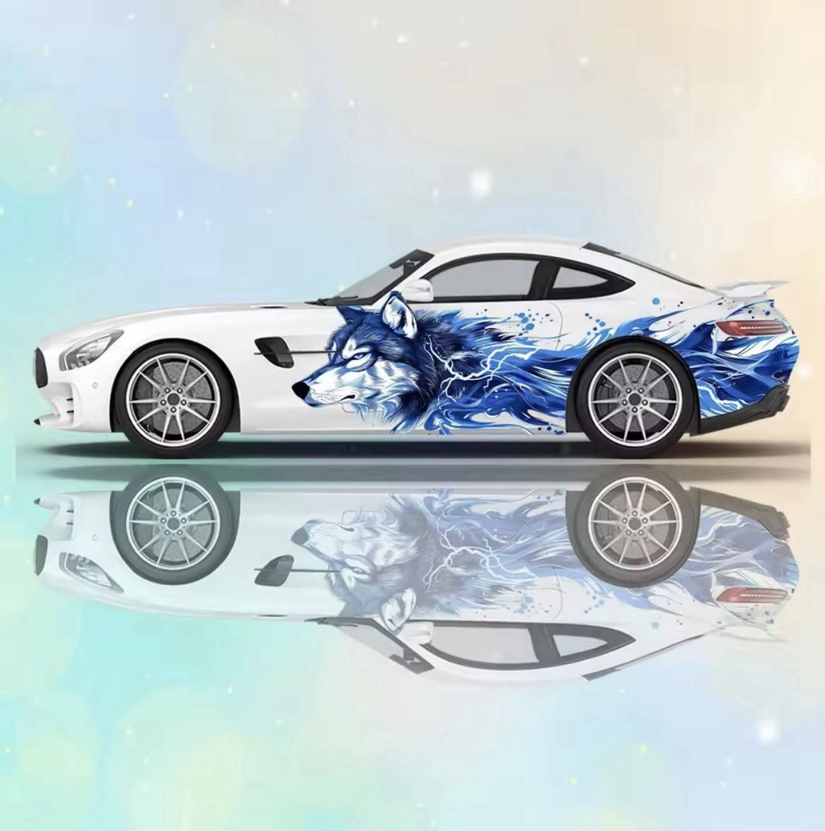 Blue Lightning Wolf Car Vinyl; Comes With Both Sides; Cool Car Decals 2 PCS