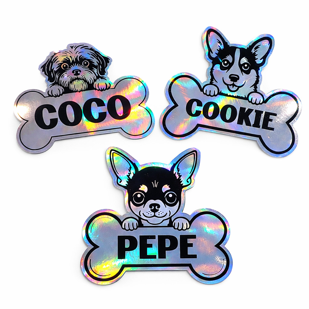 Holographic Personalized Dog Name Sticker, Custom Dog Breed Sticker, Dog Lovers