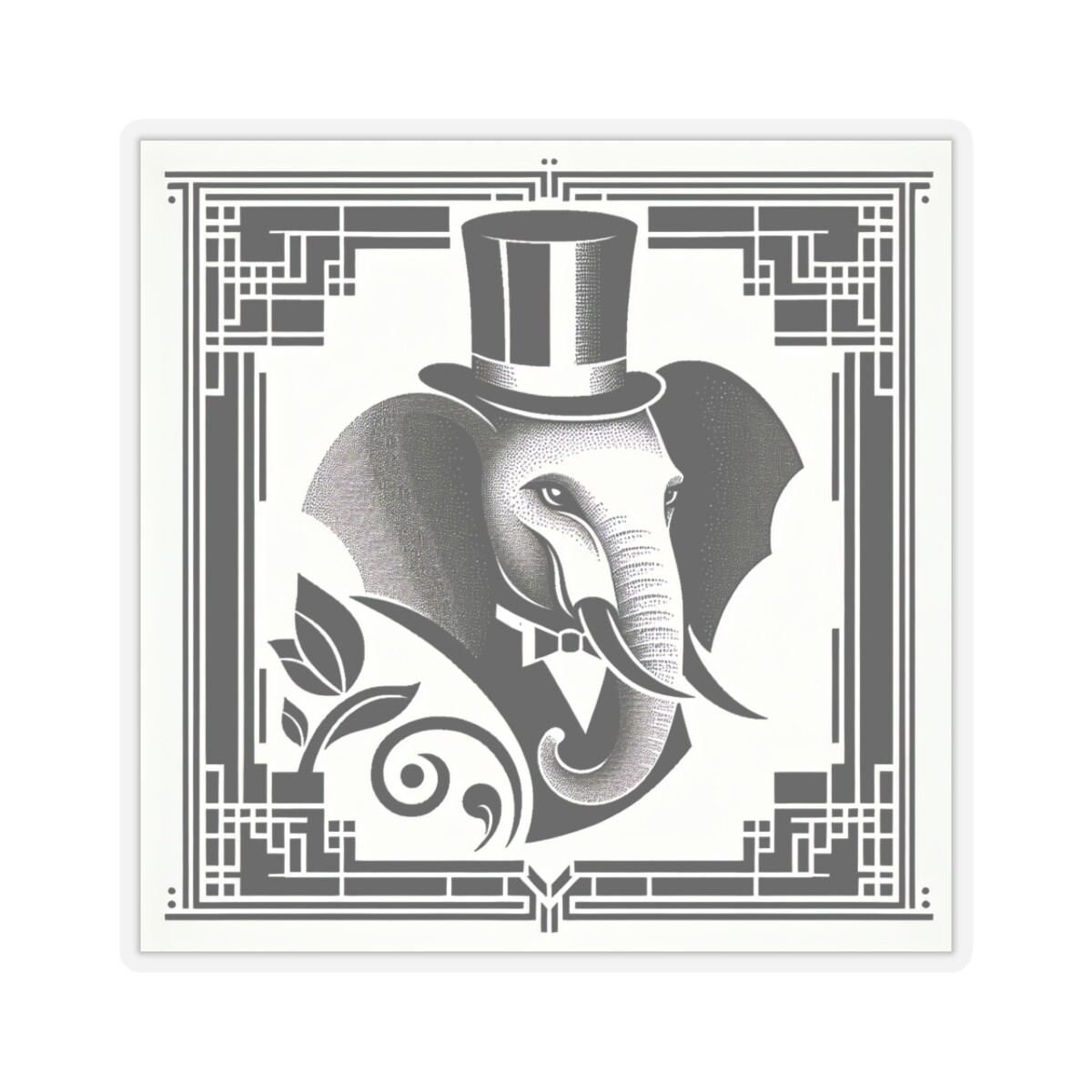 Sticker Elephant Top Hat Vintage Style Art Deco Print 2×2" 3×3" 4×4" 6×6"