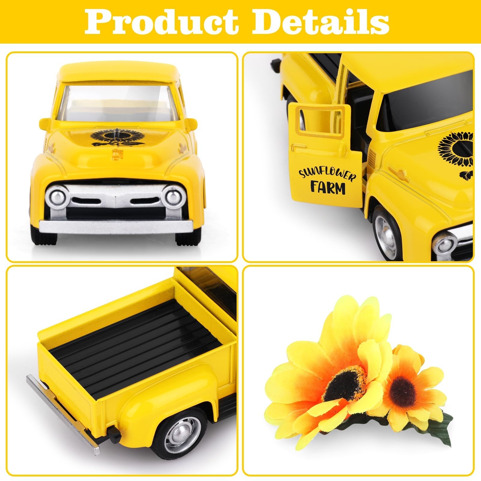 Sunflower Vintage Metal Truck Mini Metal Farm Truck Decor with Sunflower Bouq…