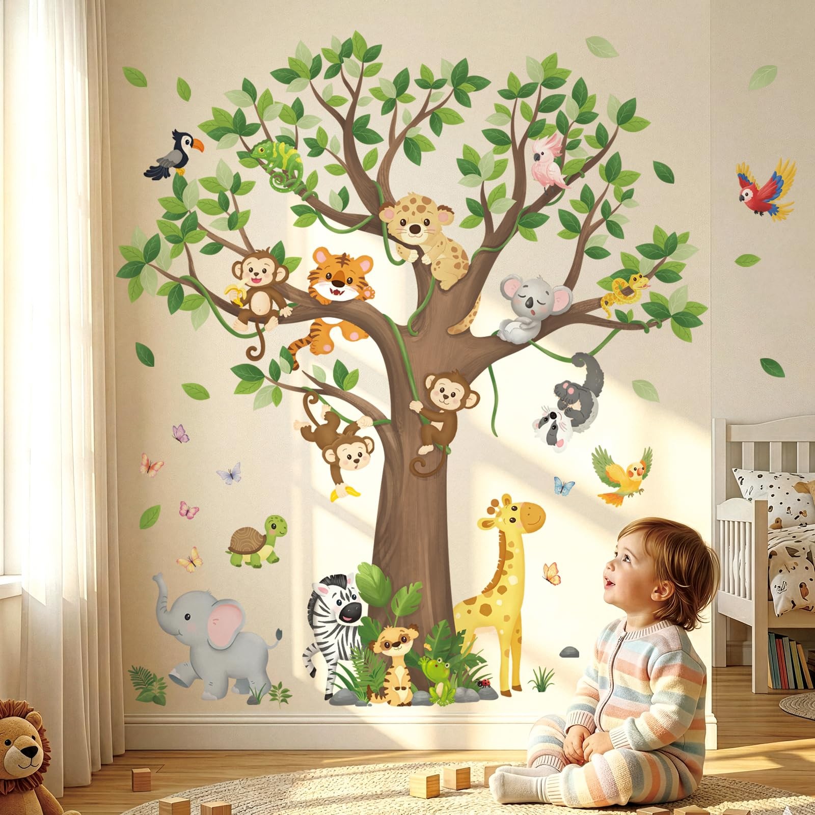 SG4-2504 Large Tree Jungle Animals Wall Decals Removable Stickers for Kids Be…