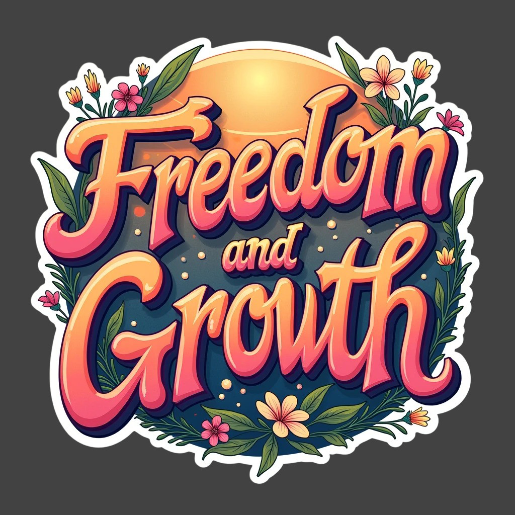 Freedom and Growth Sticker Vinyl Decal Patriotic Floral USA Inspirational Quote
