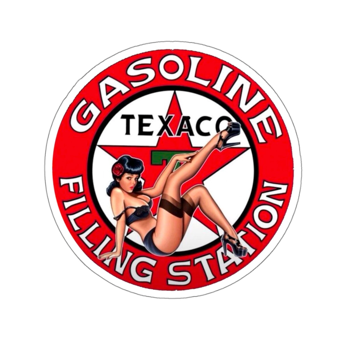 Sexy Retro Pinup Girl Texaco Gas Filling Station Logo Design Kiss-Cut Stickers