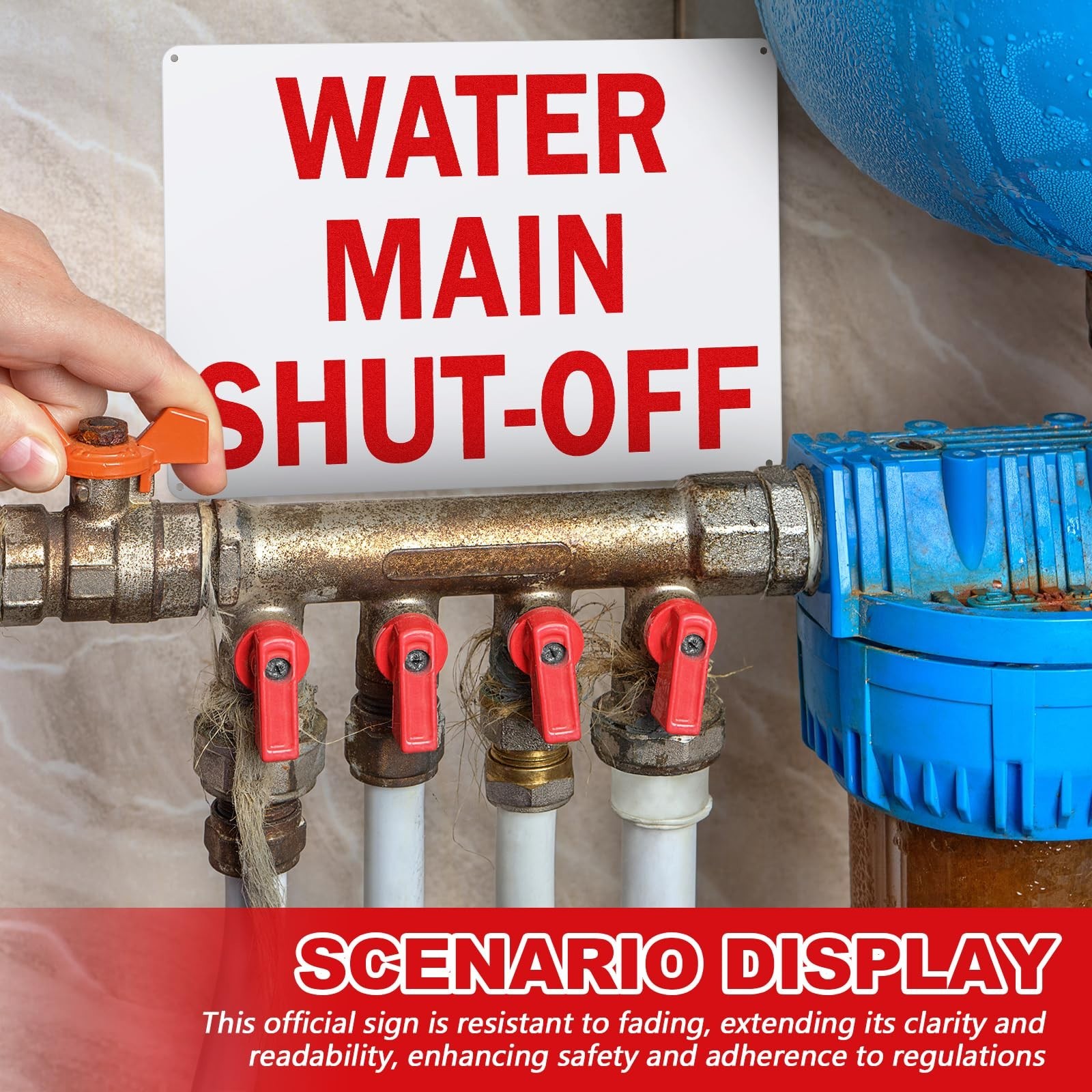 4 Pcs Water Shut Off Sign 10"x14" – Indoor Outdoor Safety Caution Notice