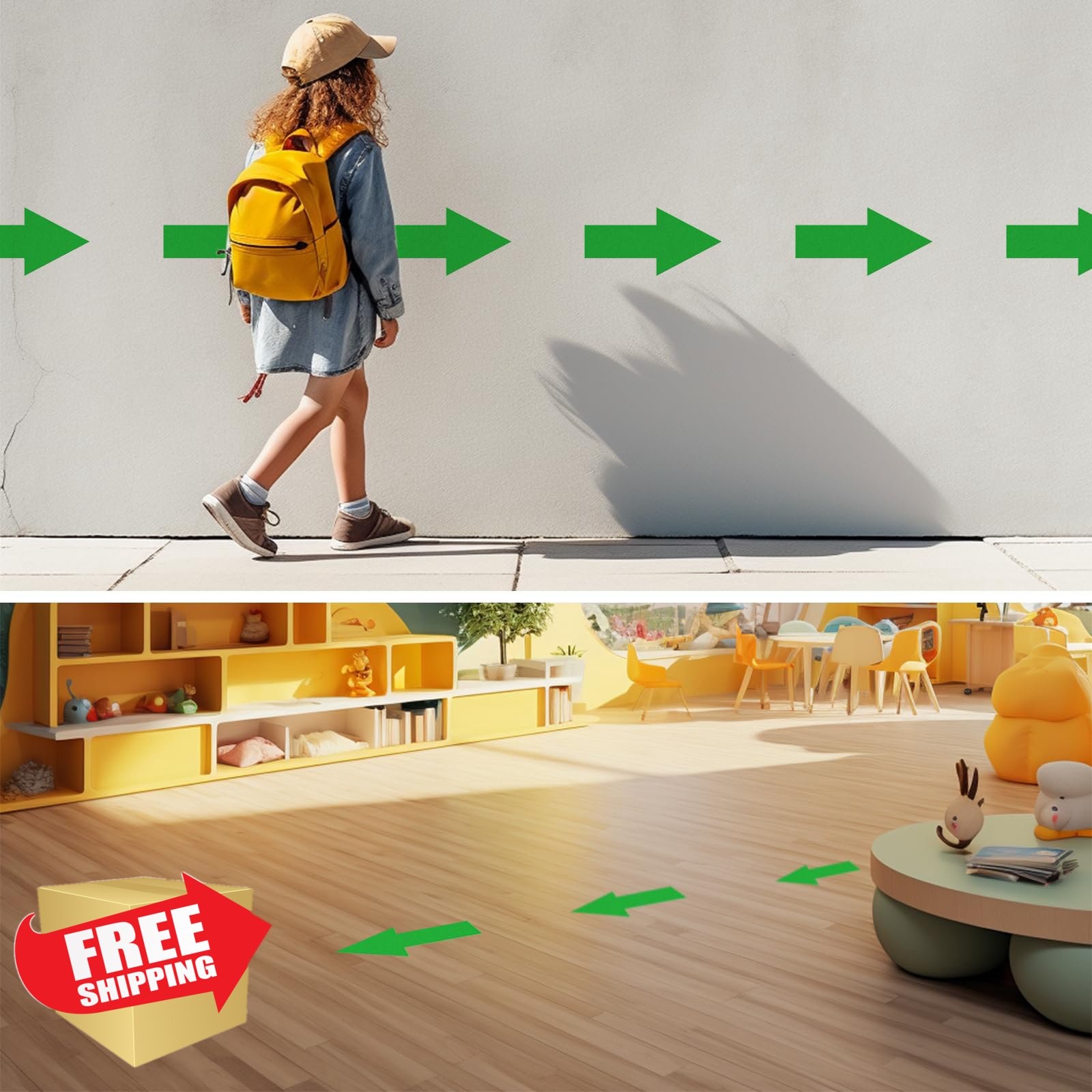 20pc Arrow Floor Sticker Green 10×5 Directional Decal Self-Adhesive