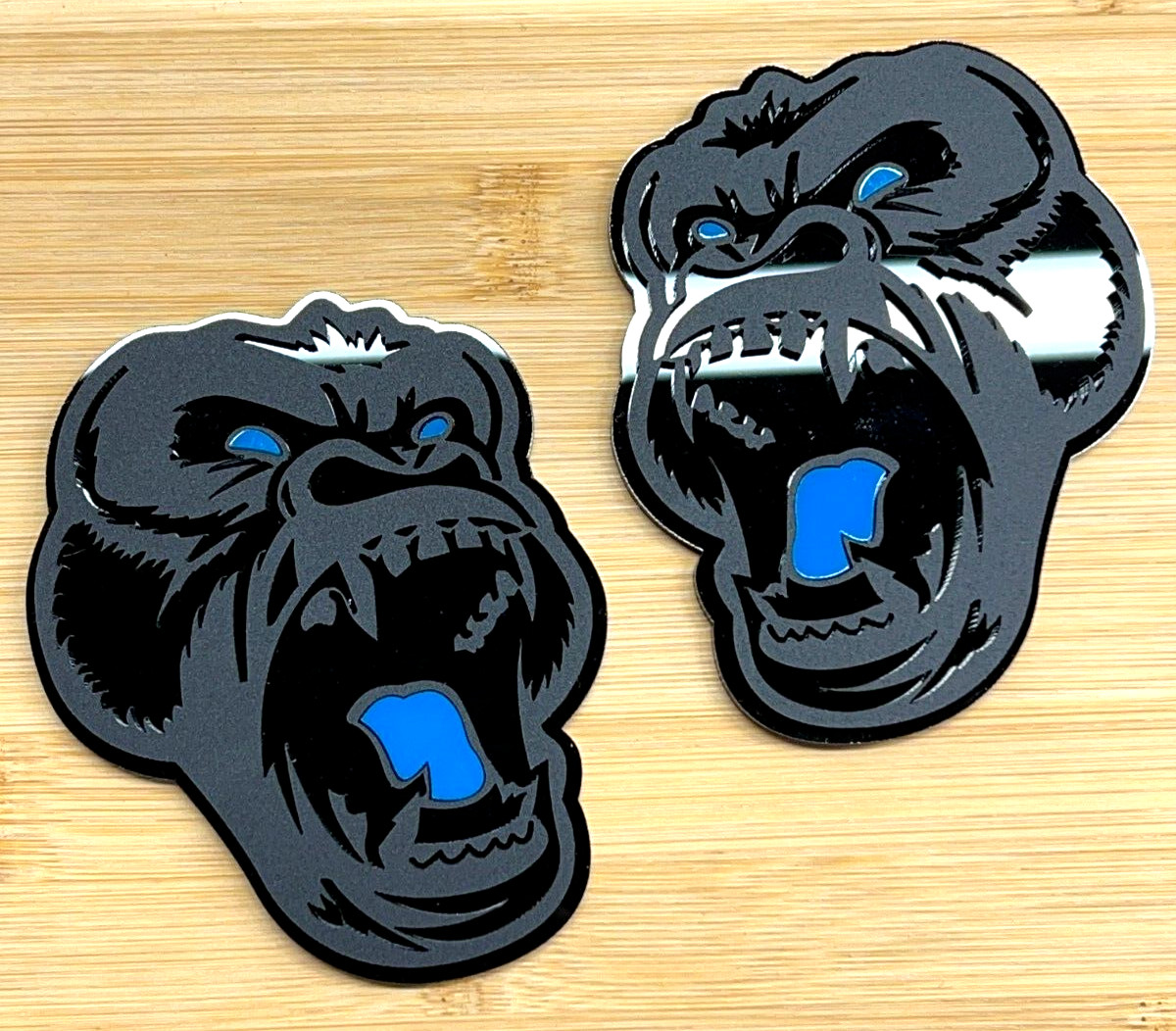 Angry Gorilla L-Blue Eye Car Truck Emblem Badge Matte Black Black Custom PK of 2