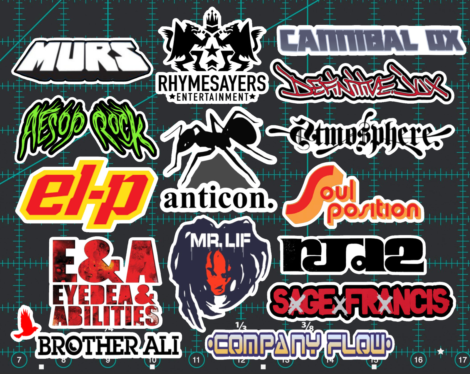 15 Underground Hip-Hop Sticker Pack – Clear, Holographic, or White – Rap Def Jux