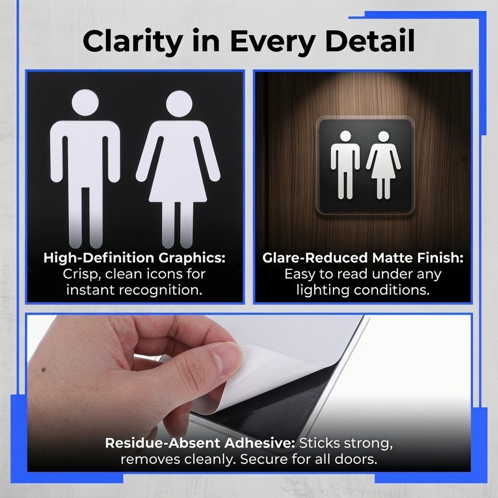 Unisex Restroom Sign: 3.94 X 3.94 Inches Black Acrylic Sign with Strong