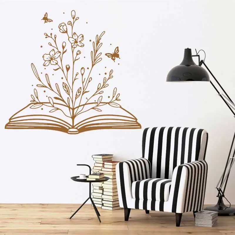 Reading Books Wall Stickers Abstract Butterfly School Library Classroom Study