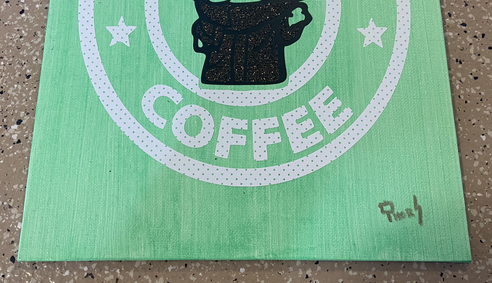 Handcrafted Star Wars Baby Yoda Coffee Vinyl On Canvas 9×12 Signed Artwork B