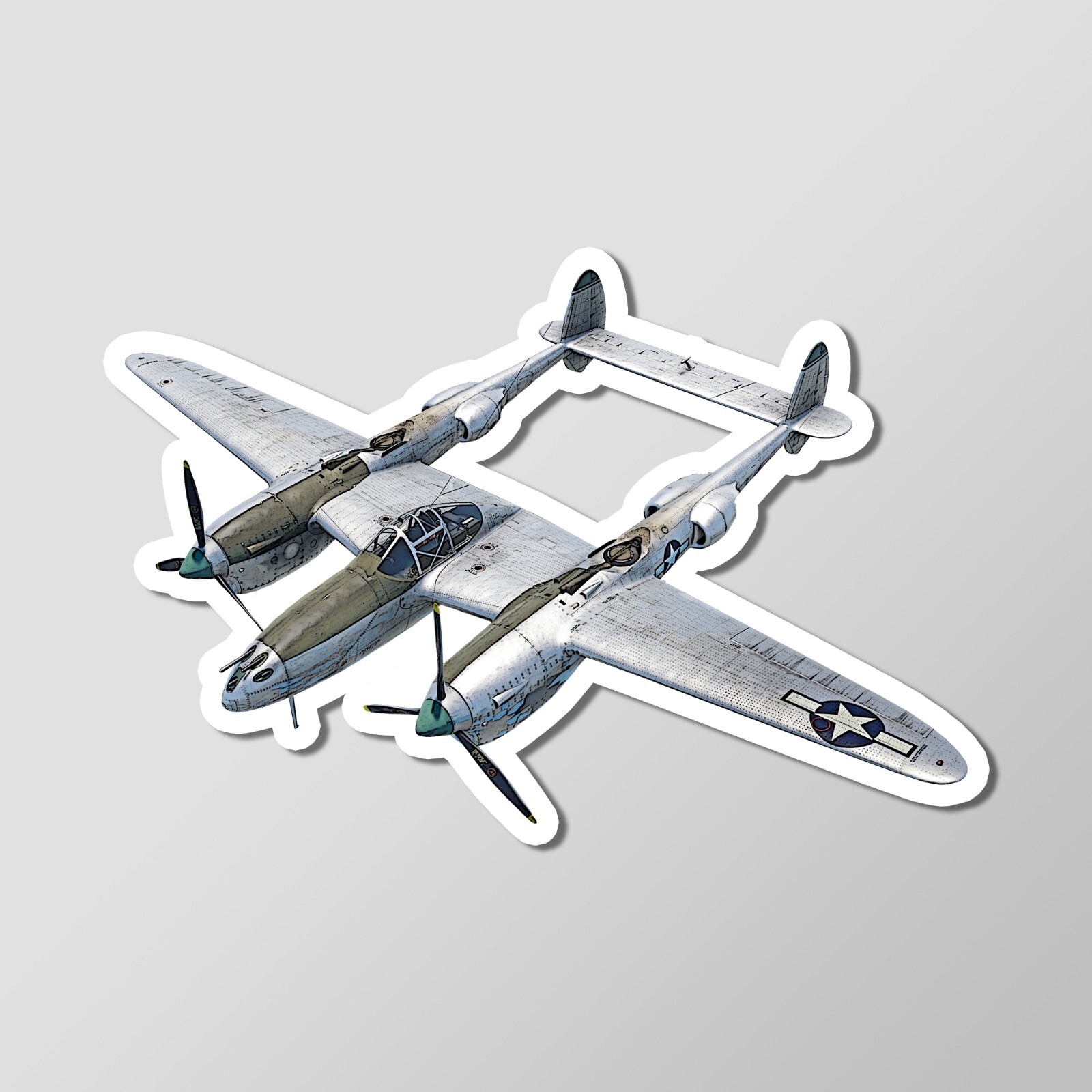 P-38J Lightning WW2 Fighter Plane Vinyl Laptop Desktop Glossy Sticker 4"