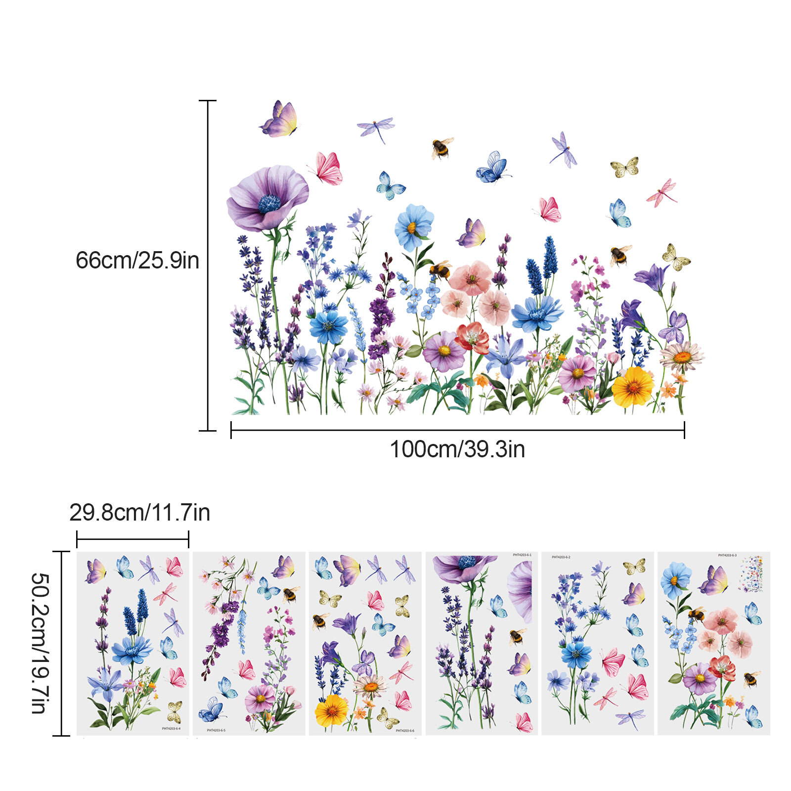 1 Set Colorful Floral Dragonfly Wall Stickers Waterproof Flower Mural Decoration