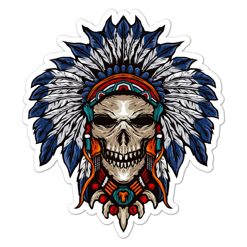 Native American Skull, Vinyl Decal Sticker, Indoor Outdoor, 3 Sizes, #8924
