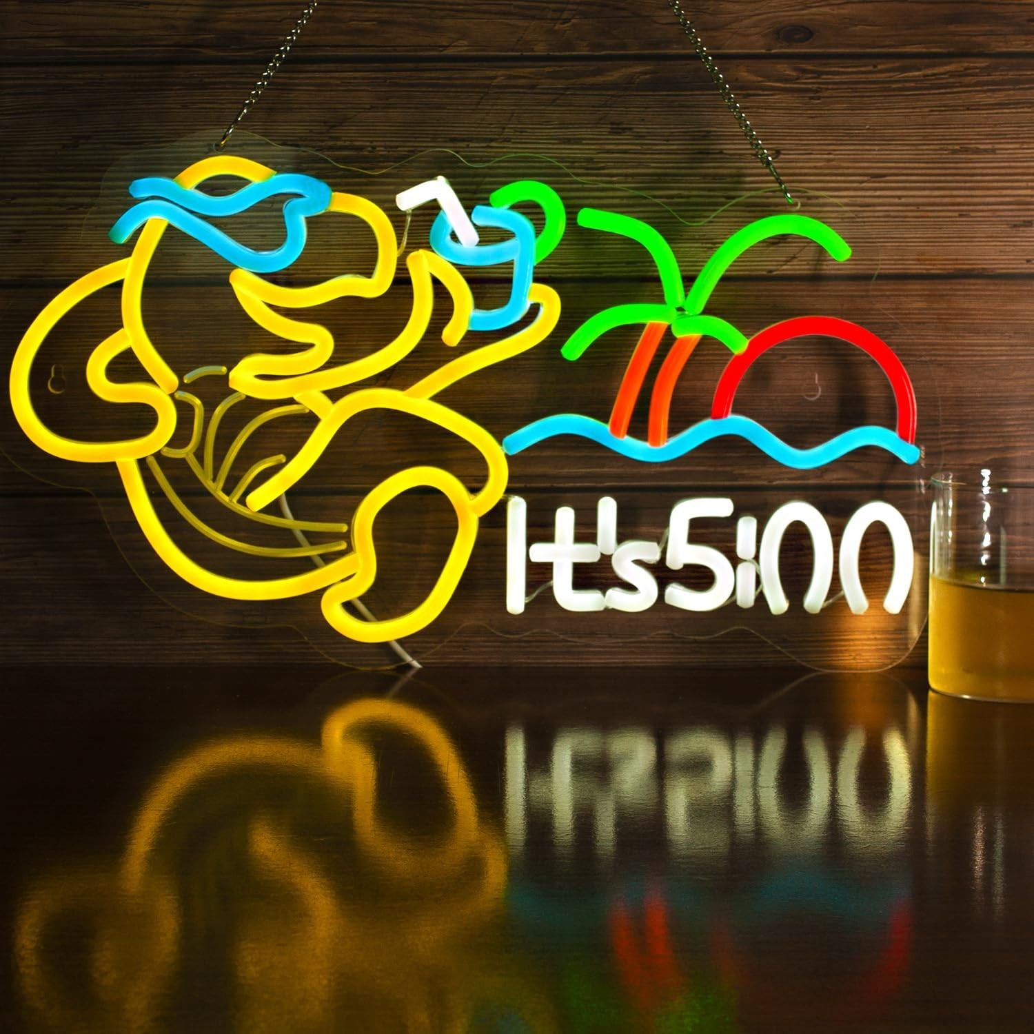 Turtle Have A Drink Neon Signs for Wall Decor, Its 5 00 O'clock Led Neon Ligh…