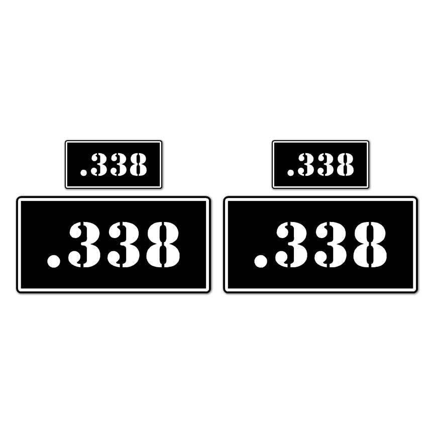 .338 B&W Ammo Box Set, Vinyl Decal Sticker, 2@ 1"x2" & 2@ 2"x4", #8450