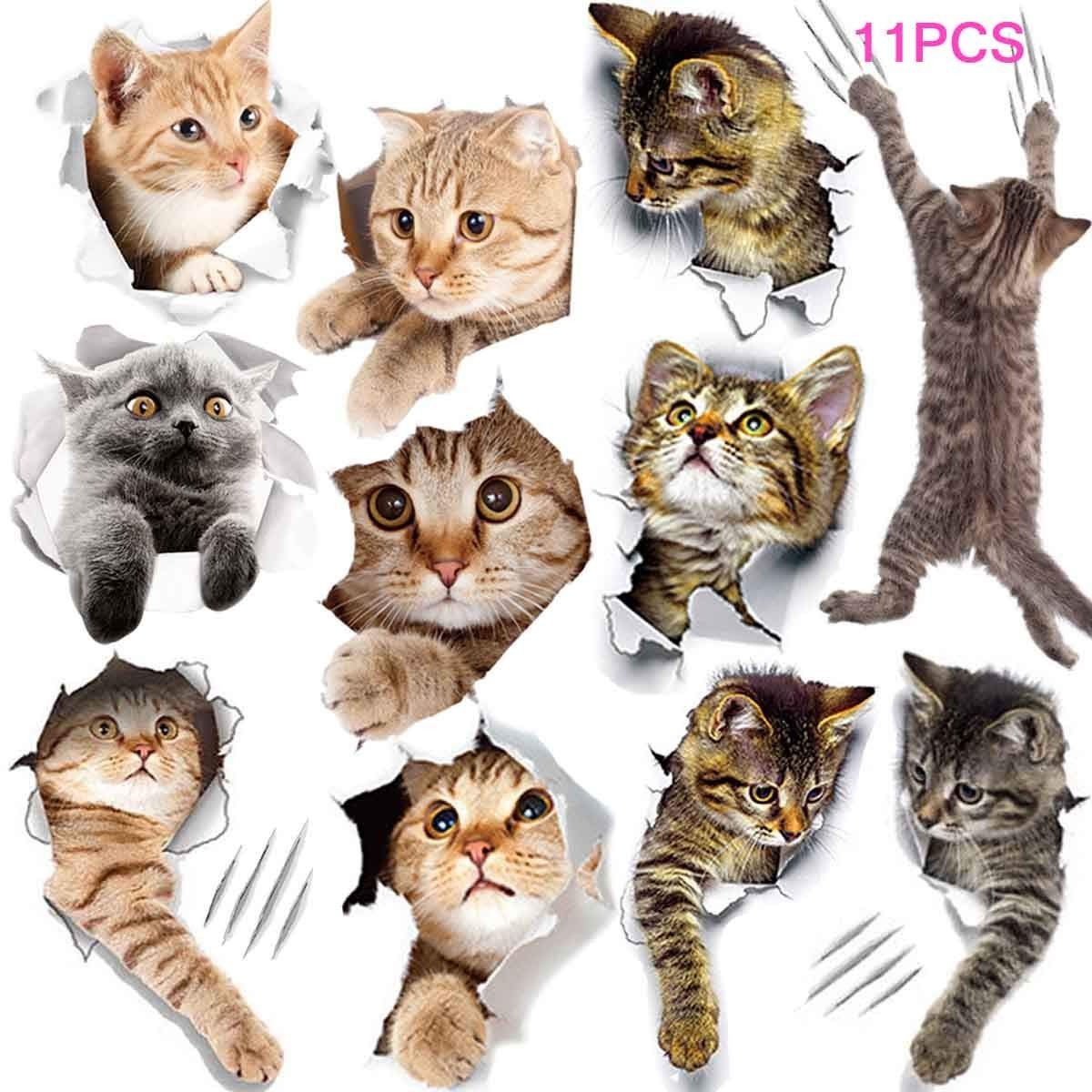 Cute 3D Cartoon Cat Wall Stickers – Easy Peel Vinyl Decor for Kids' Rooms