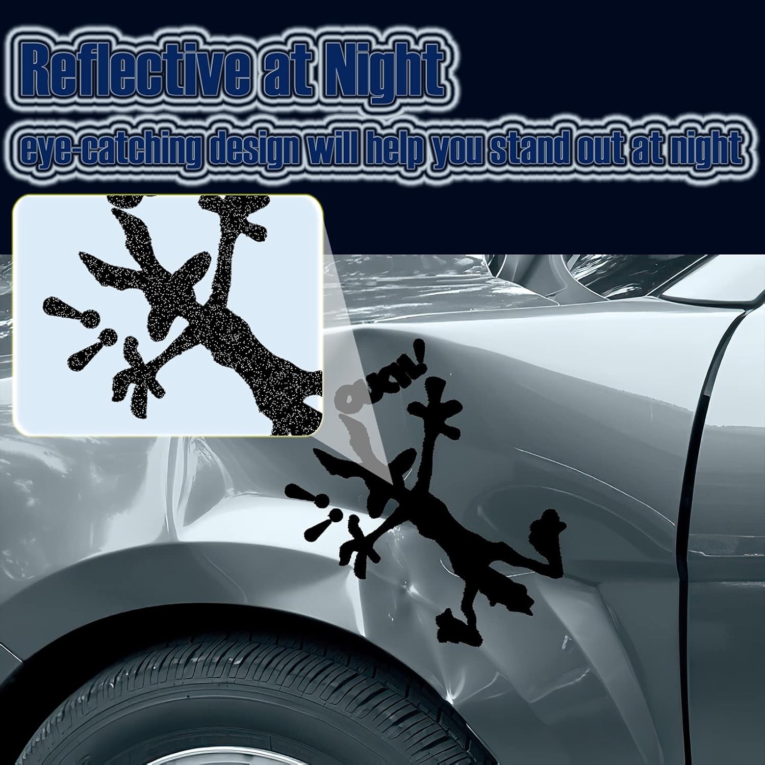 2 Pcs 9.8" 5.9" Reflective Dent Fix Car Decal, Cartoon Coyote Splat Hitting Wall