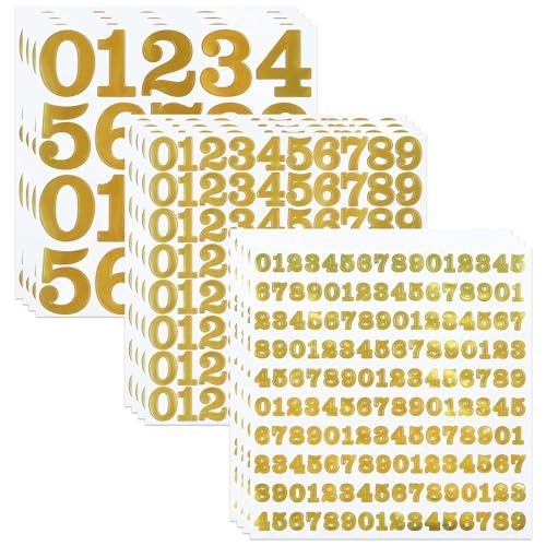 1040 Pieces Small Number Stickers, 1/2",1",2" Waterproof Vinyl Self Gold