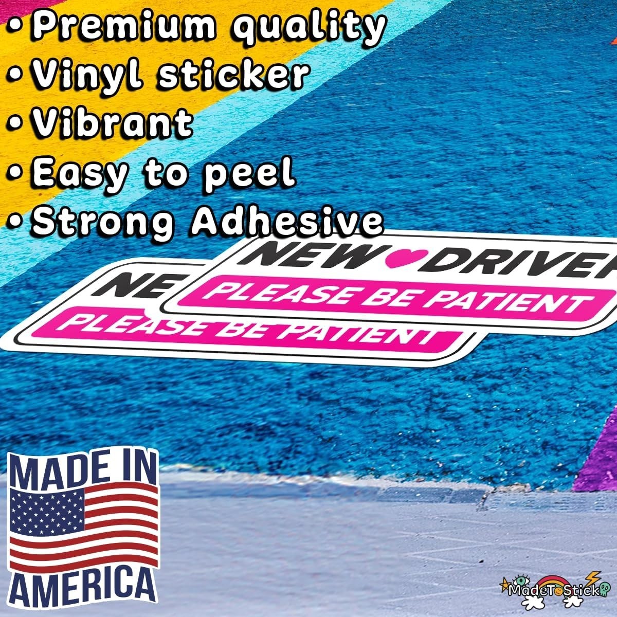 Pink New Student Driver Please Be Patient 2-Pack Vinyl Car Bumper Decal 2.8"x7.5