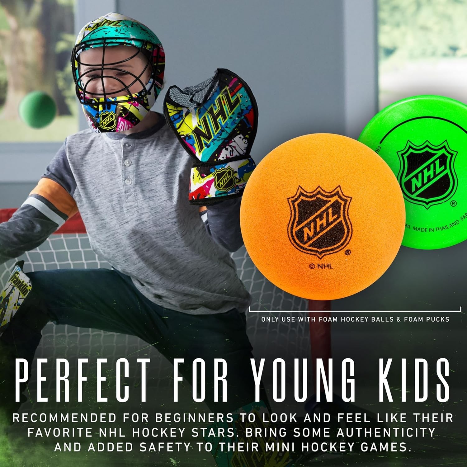 NHL Youth Knee Hockey Goalie Pads + Helmet Set – Kids Knee + Mini Hockey Goalie