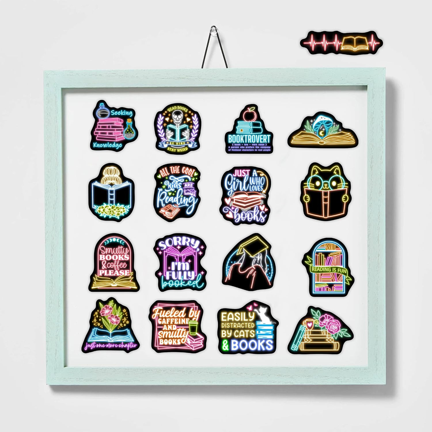 50 Pcs Kids Neon Book Stickers for Kindle, Vinyl Waterproof Bookish Water Bottle