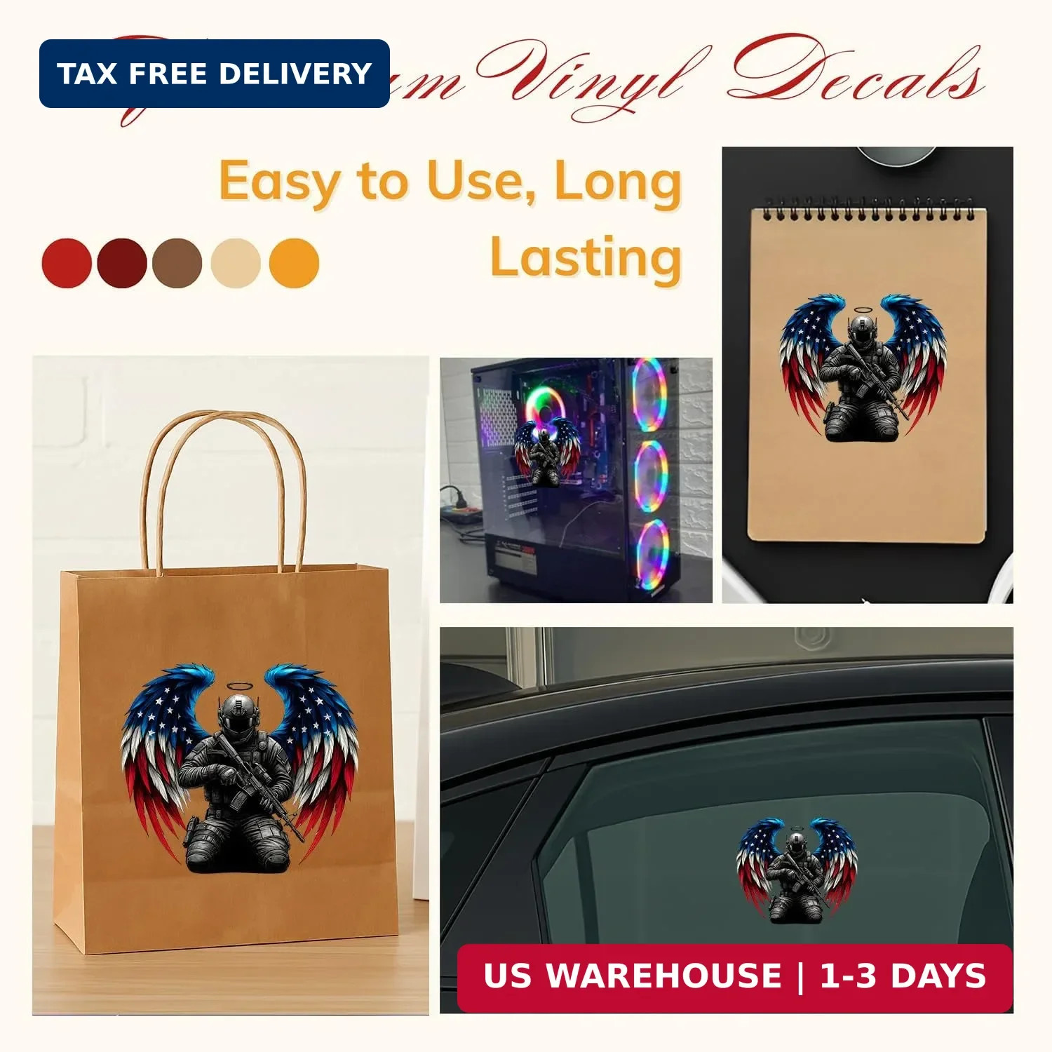 (3pcs) USA 250th Anniversary Vinyl Decal Set 7 Inch, 1776-2026 Patriotic Eagle a