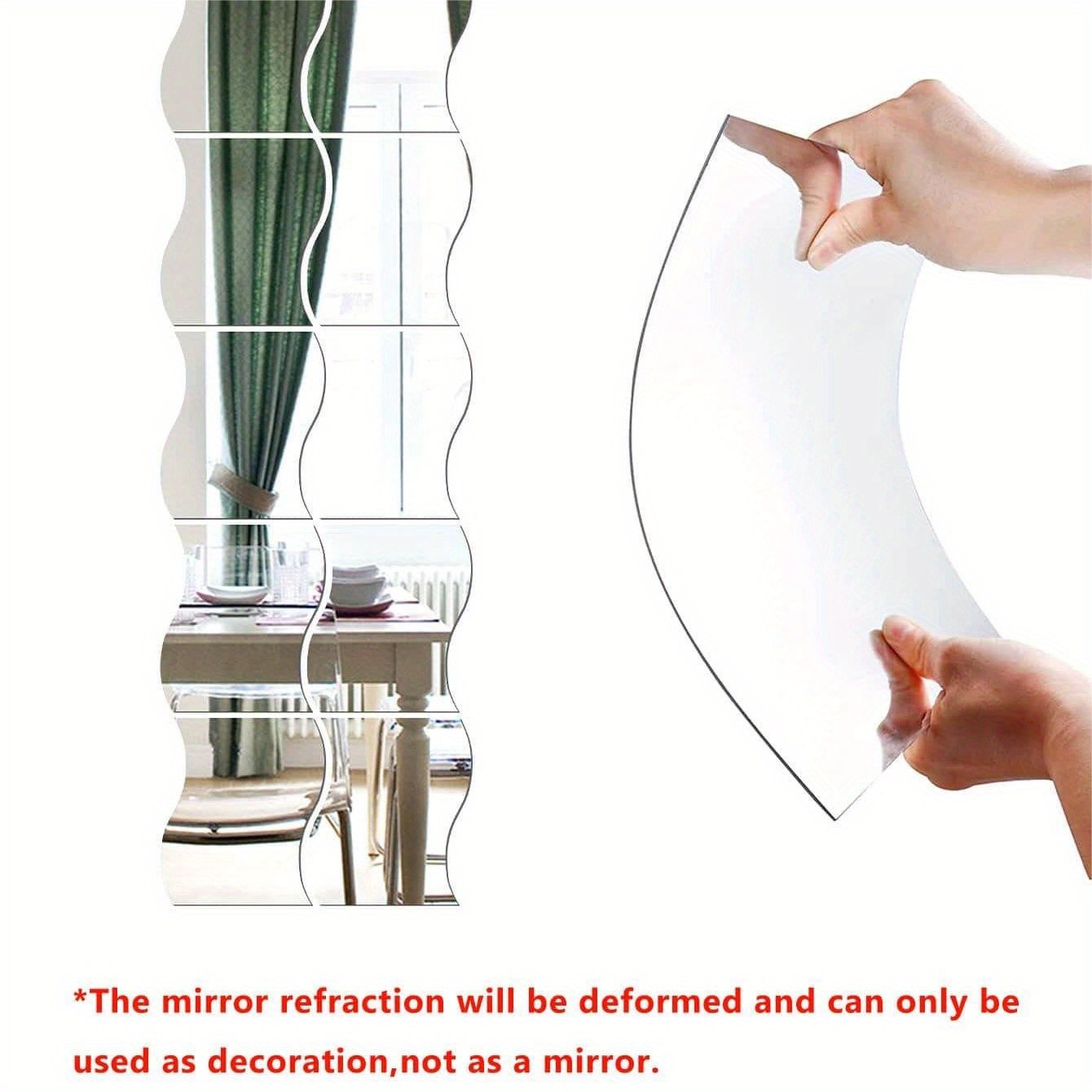 6Pcs/Set Self Adhesive Wavy Mirror Tiles Splicing Full Body Mirror Wall Ornament