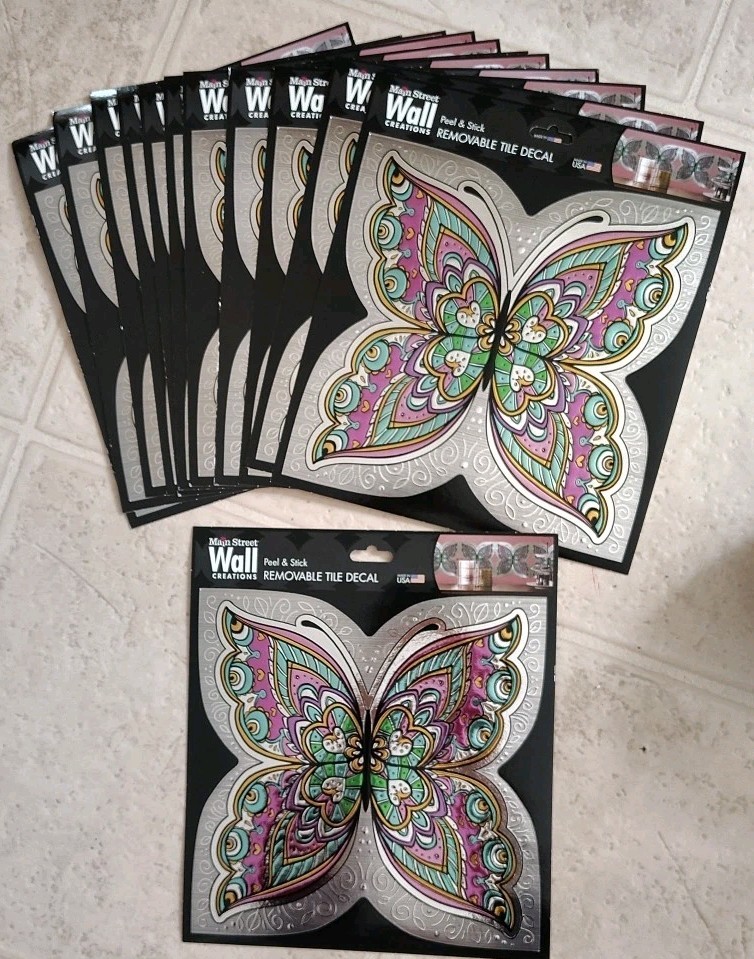 Main Street Butterfly Peel and Stick Tile Decals – Lot of 12