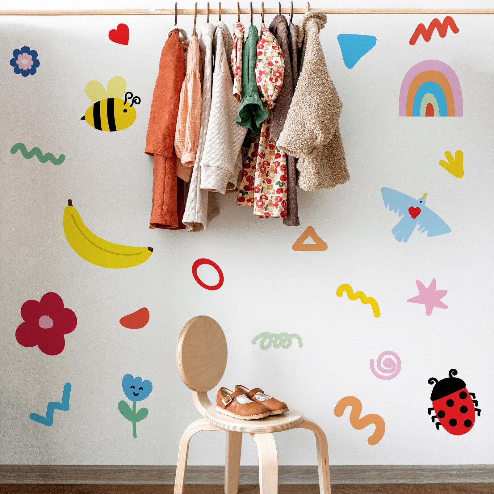 Insect Fruit Wall Decals,Watercolor Doodle Wall Stickers Decor,Peel and Stick…
