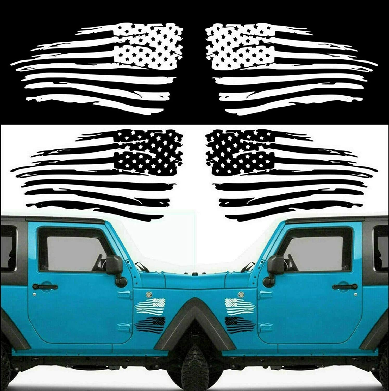 Distressed Tattered American Flag Vinyl Decal Sticker Ripped Torn USA SET of 2