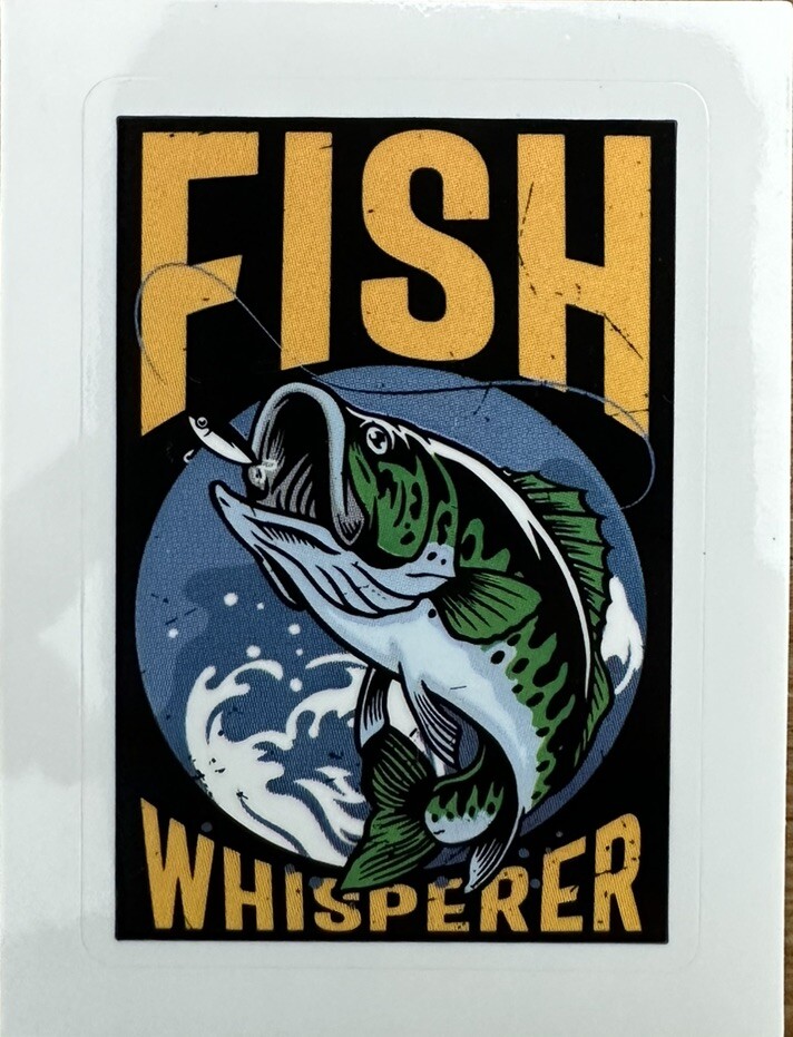 FISH WHISPERER ~ LARGE MOUTH BASS – Small Vinyl Sticker – (2in x 1.5in)