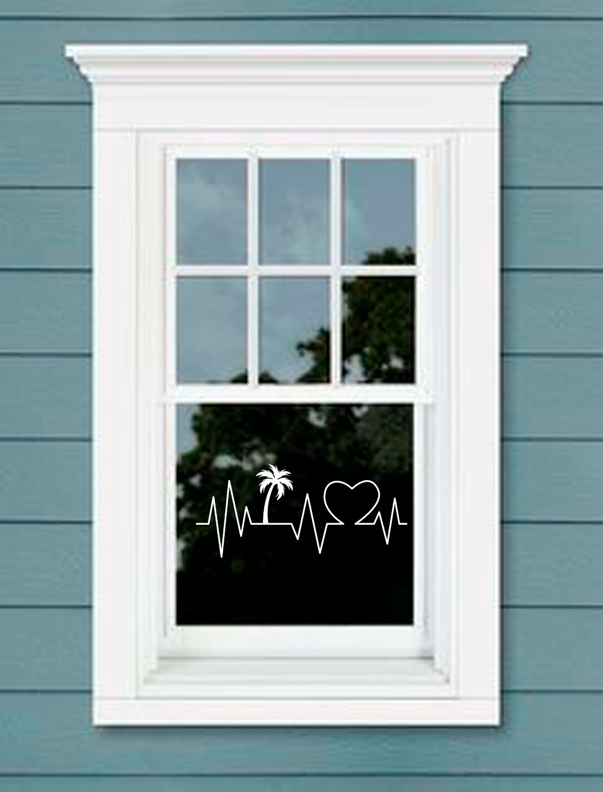Palm Tree heartbeat lifeline Decal Tropical coastal wall car window glass door
