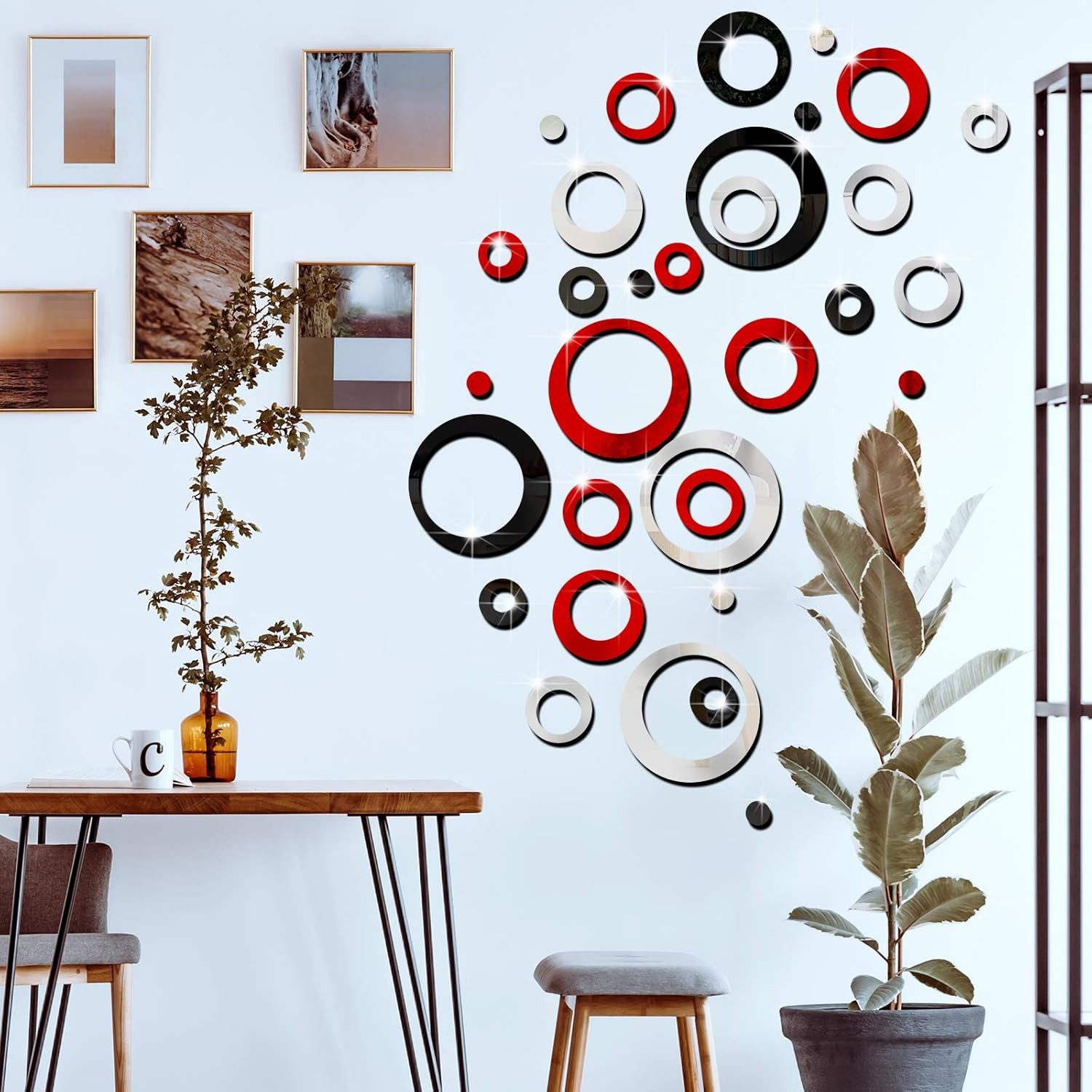 Outus 72 Pieces Wall Stickers Decor Acrylic Circle Mirror Clear,silver