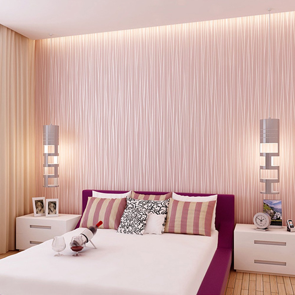 33FT 3D Non-woven Wallpaper Roll Living Room Bedroom Decor Pink Stripes Sticker