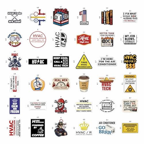 100 HVAC Stickers for Hard Hats, Water Bottles, Laptops & Toolboxes