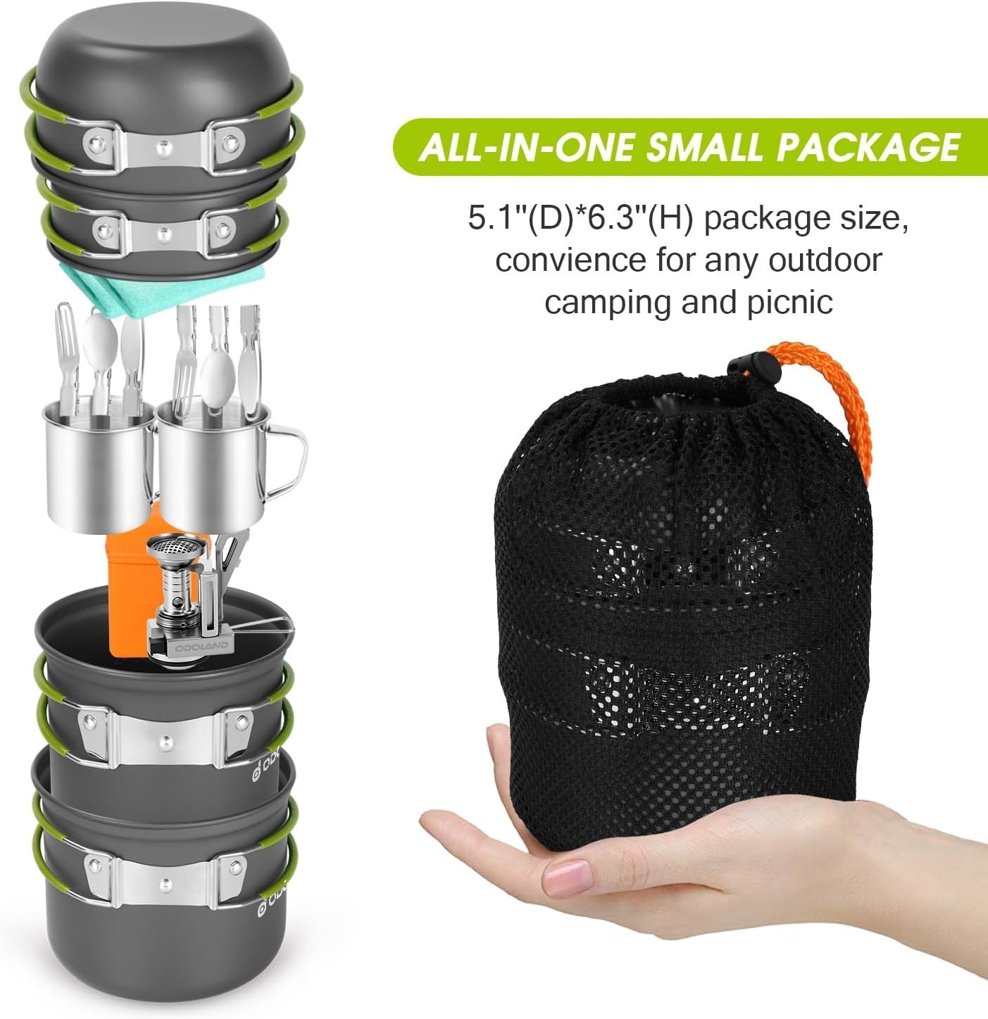 16pcs Camping Cookware Mess Kit, Lightweight Pot Pan Mini Stove with 2 Cups, For