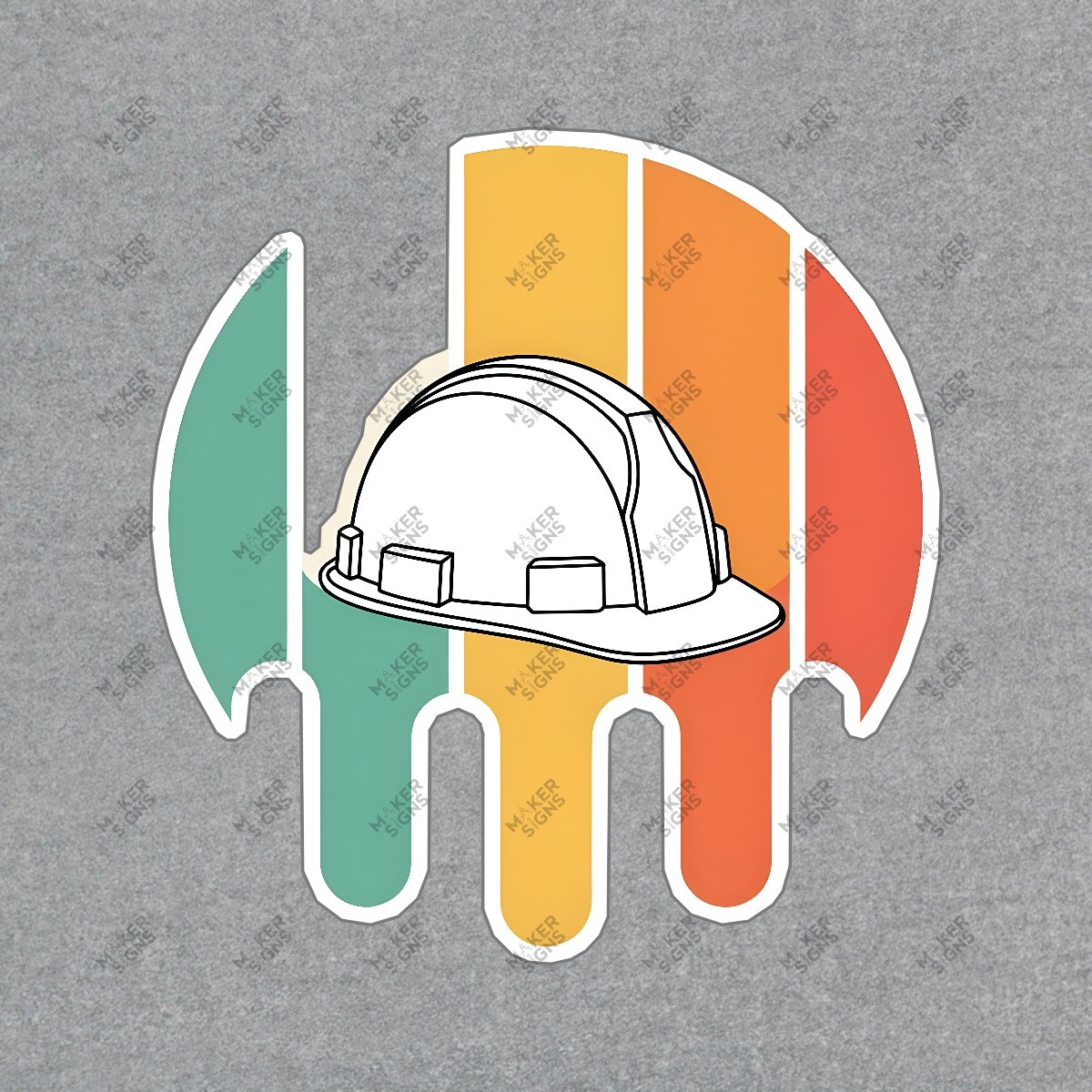 Vibrant Hard Hat Circular Logo Sign Modern Construction Art Colorful #7834