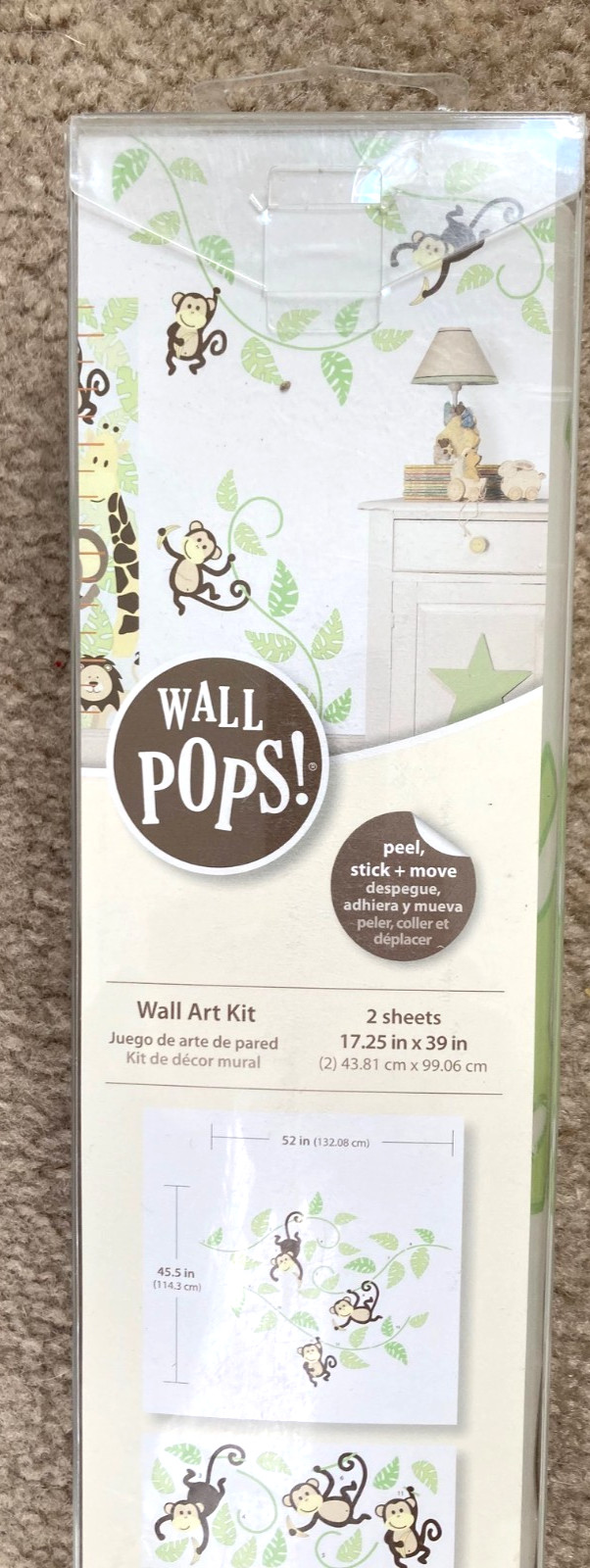 Wall Pops Wall Art Kit Monkeying Around 36 pieces Peel Stick Move WPK0019 – NEW