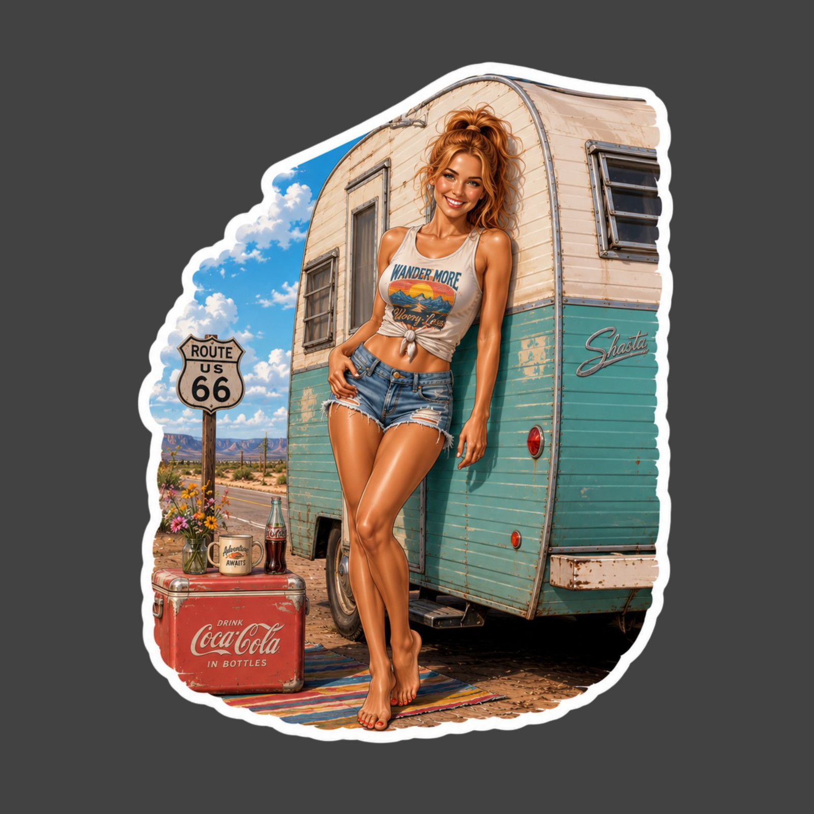 Camping Sticker Vinyl Decal Route 66 Vintage Camper Trailer Road Trip
