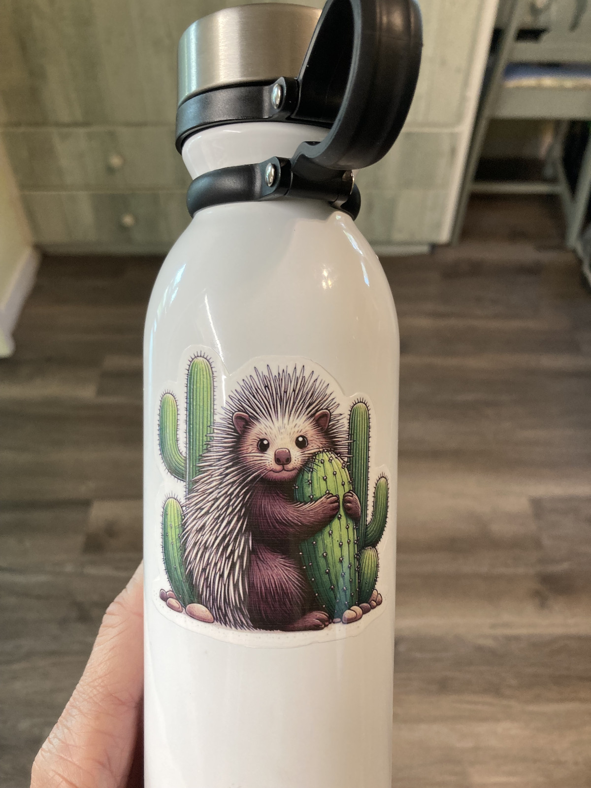 Porcupine Hugging Cactus Sticker Decal Large 3 inch Sticker Laminated Waterproof