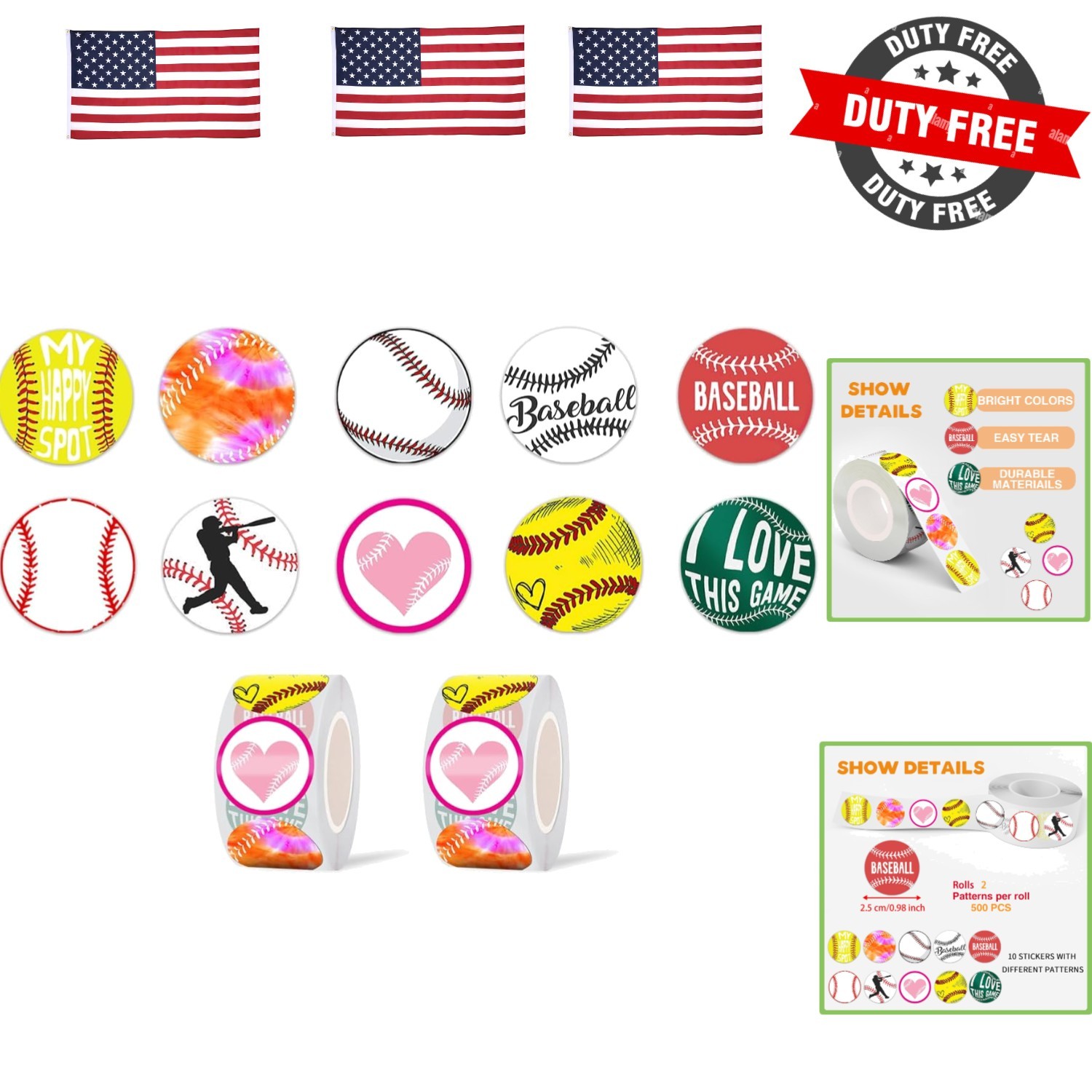 Sports Baseball Dot Stickers Roll Label1000 PCS Decal Gifts Merch Party Suppl…