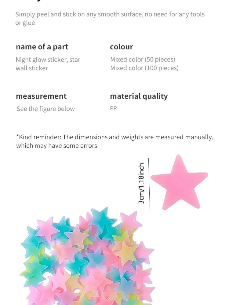 Multicolor 3D Glow in the Dark Star Wall Stickers 10 Pack Random Color Stars -US